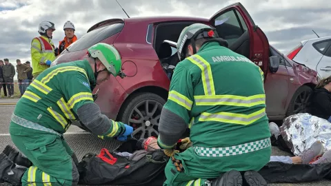 Ambulance staff working together during a major transport incident